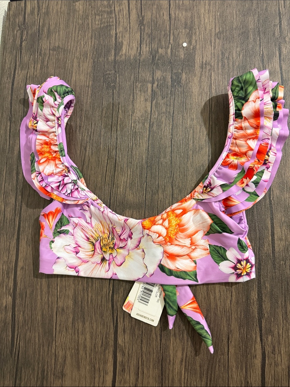 Agua Bendita Arielle Lavender Floral Ruffle Reversible Swimming Suit Set - Picture 10 of 13